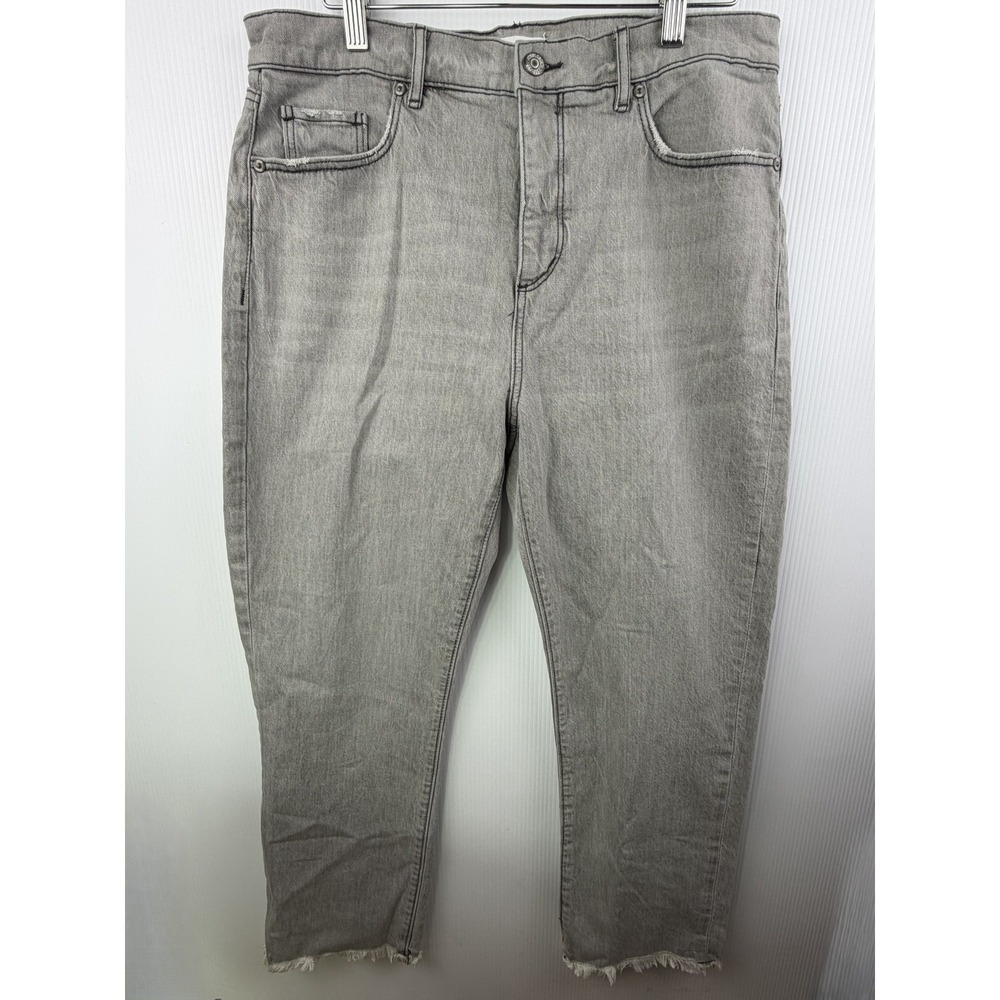 LOFT Womens Sz 29/8 Gray Black High Rise Straight Crop Raw Hem Jeans Streetwear